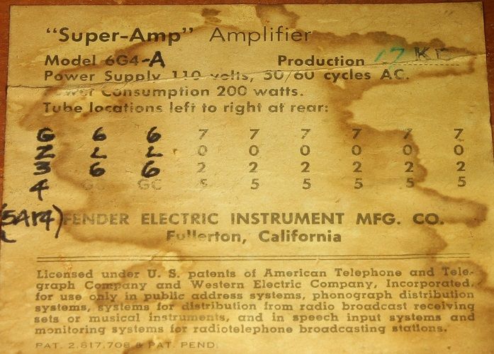 Fender Amp Tube Chart