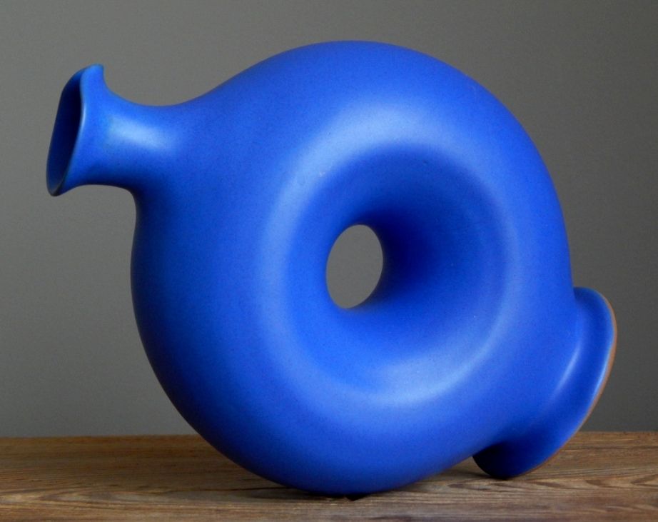 Modernist Op Art SCULPTURAL Blue Donut Vase Figure German Pottery Fat