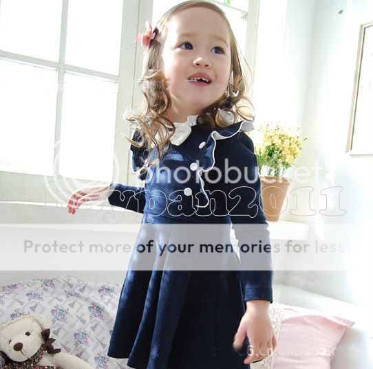New Kids Toddlers Girls Princess Long Sleeve Navy Pink Colour Dress AGE2 7 Years