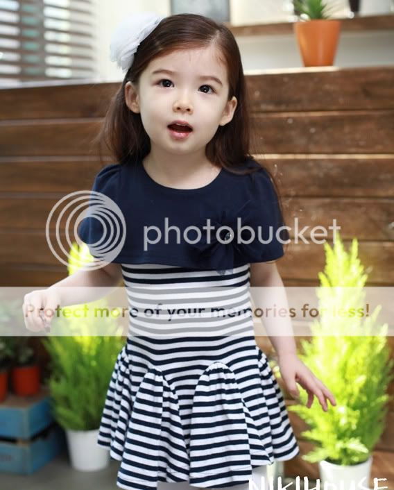Kids Toddlers Girls Stripe Flower Navy Color Sleeveless Tutu Dress AGES5 6Y