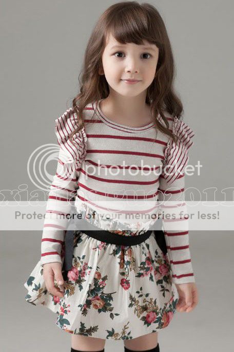 New Kids Toddlers Girls Princess Cotton Stripe Flower Mini Dress AGE2 7Y