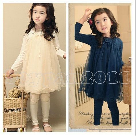 New Kids Toddlers Girls Princess Long Sleeve Lace Skirt Dress Age 2 7Y