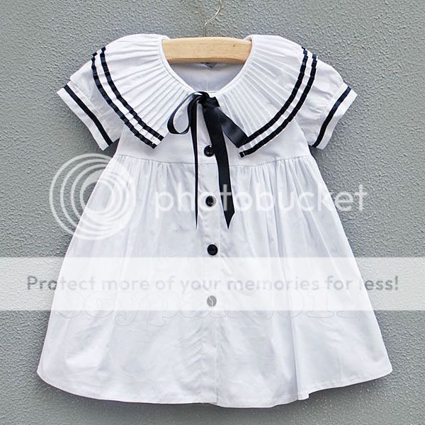 New Kids Toddlers Girls Lovely Bow White Pink Navy Cotton Dresses Tops AGES1 7Y