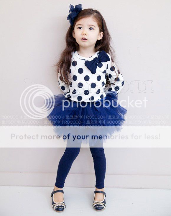New Kid Girls Blue/Red Dots Top And Tutu Skirt Leggings Outfit/Sets Age ...