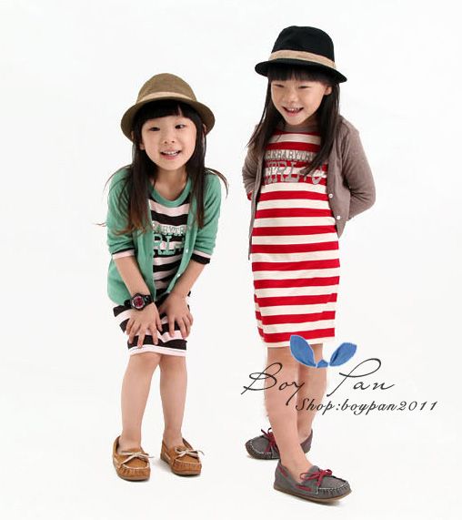 New Kids Clothes Cute Girls Short Sleeves Stripe Cotton One Piece Dresses sz2 7Y