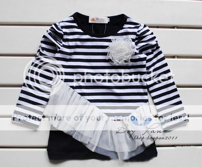 Kids Clothes Cute Girls Stripe Long Sleeve Oblique Yarn Skirt Dresses AGES2 7Y