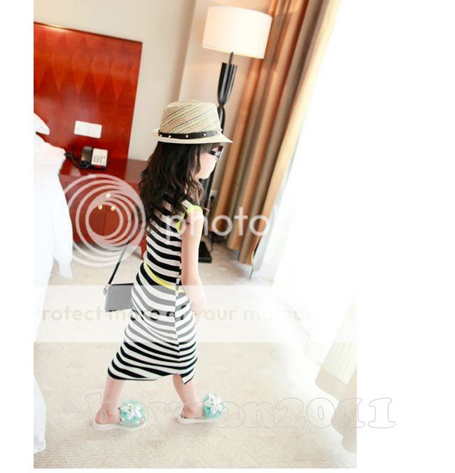 Lovely Kid Toddlers Girls Pretty Stripe Black White Sleeveless Pretty Long Dress