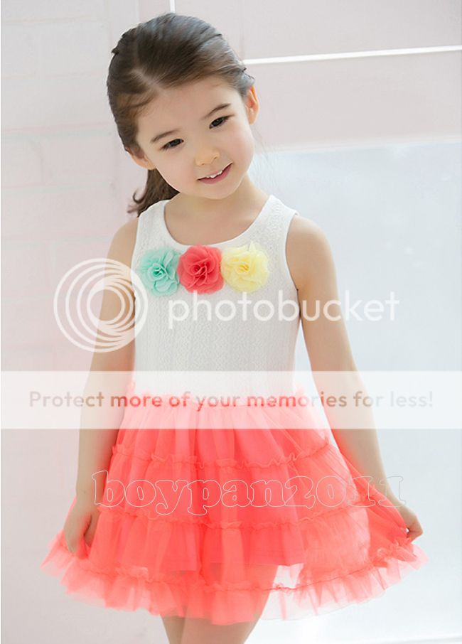 New Kids Toddlers Girls Princess Three Flower Tulle Tutu Dress sz2 7 Y