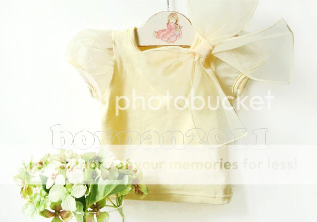 Lovely Kids Toddlers Girls Baby Tulle Bow Cotton Short Tops Shirts Ages 1 5Y