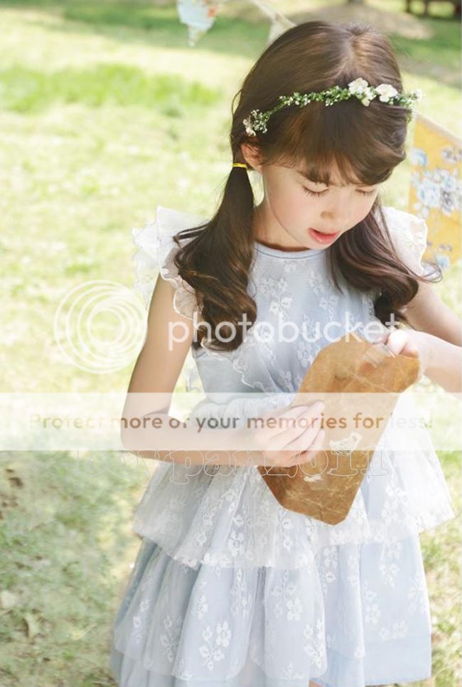 Kids Toddlers Girls Princess Lace Sleeveless Blue Beige Tutu Dress AGE2 7 Years