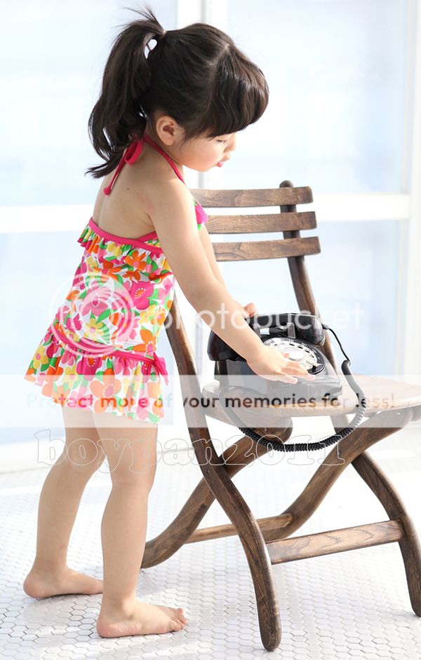 Lovely Kids Girls Flower Swimwear Swimsuit Top Tutu Skirt Cap Set Ages 3 8Y