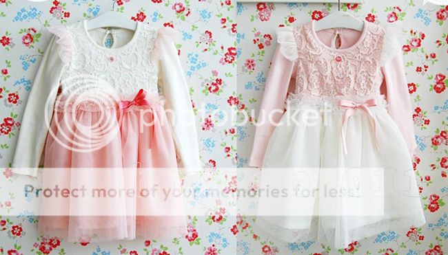 Lovely Kids Toddlers Girls Princess Pink White Long Sleeves Tutu Dress AGE2 7Y