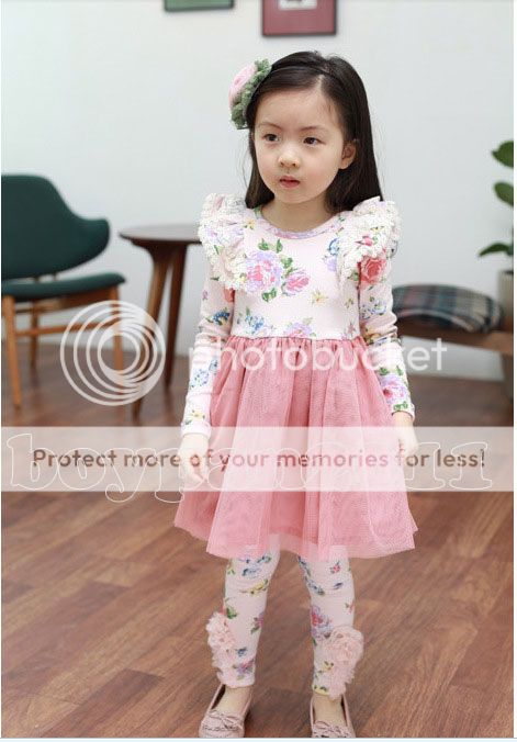 New Kids Toddlers Girls Lovely Flower Long Sleeve Age 3 8Y Tulle Tutu Dress
