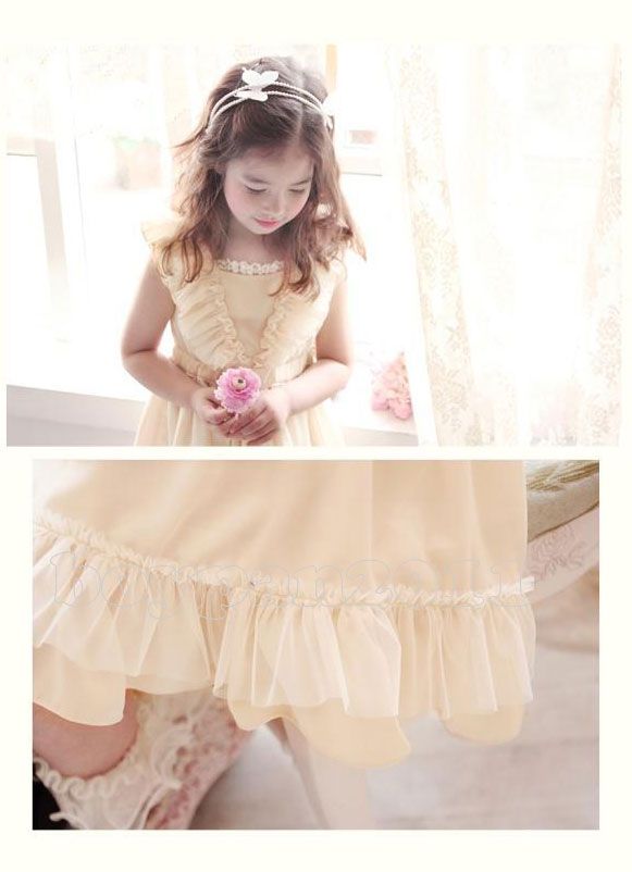 Kids Clothes Sweet Girls Princess Pure Color Chiffon Sleeveless Dress AGES2 7Y
