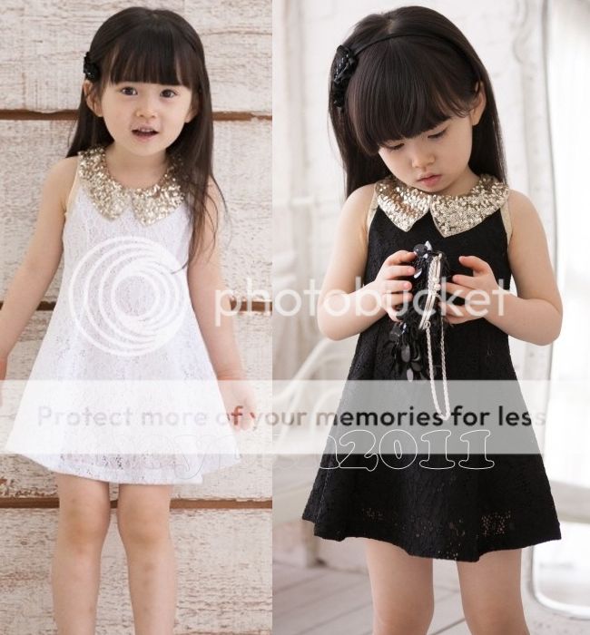 Lovely Kids Toddlers Girls White Black Party Sleeveless Lace Dress AGES3 8Y