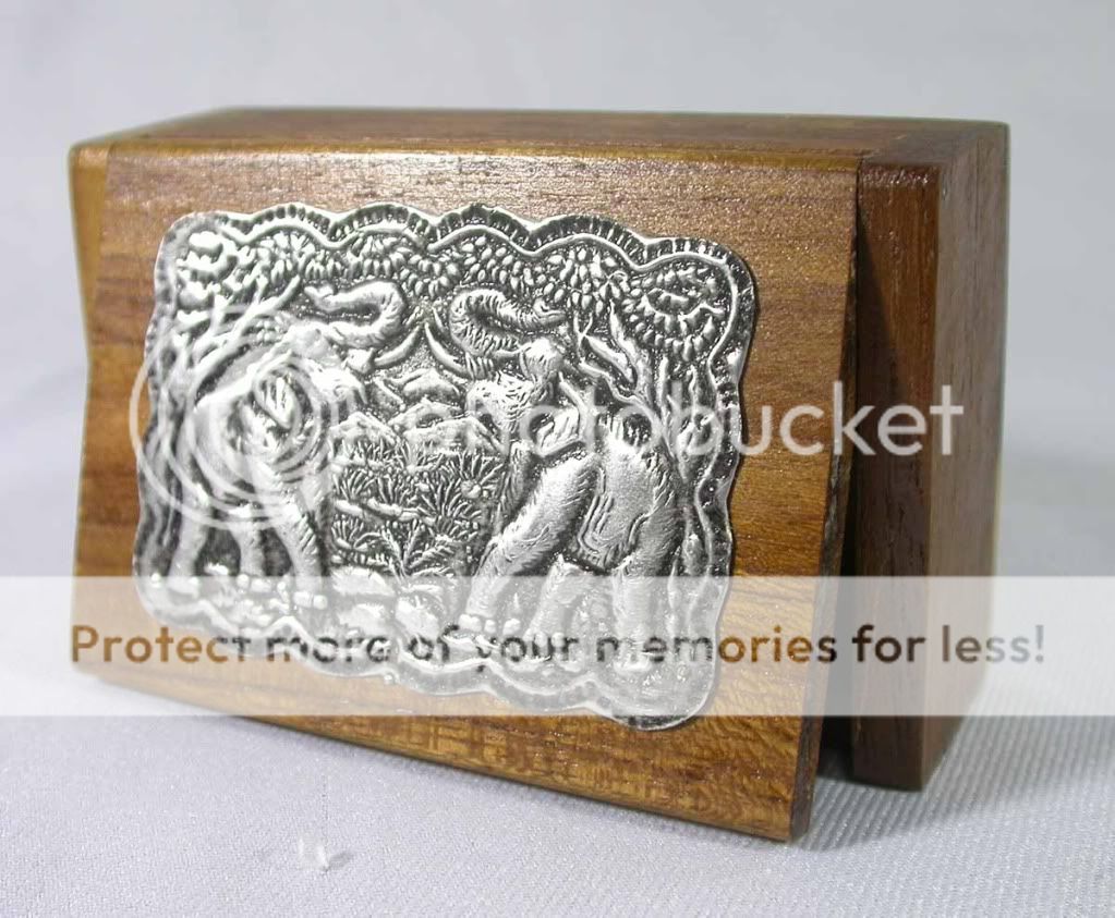 Thai Handmade Jewelry Gem Box Trinket Elephant Nickel Teak Wooden
